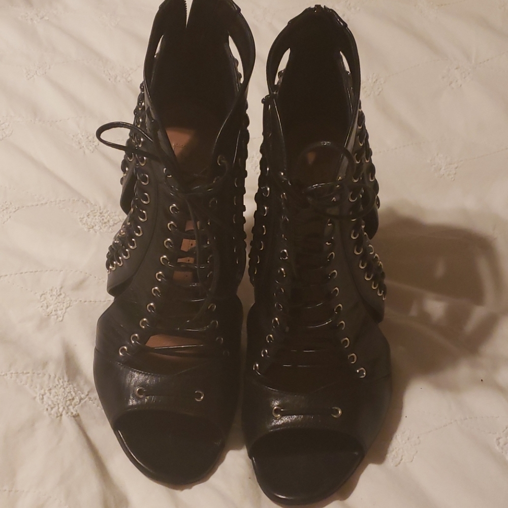 Alaia Peep Toe Lace Up Booties